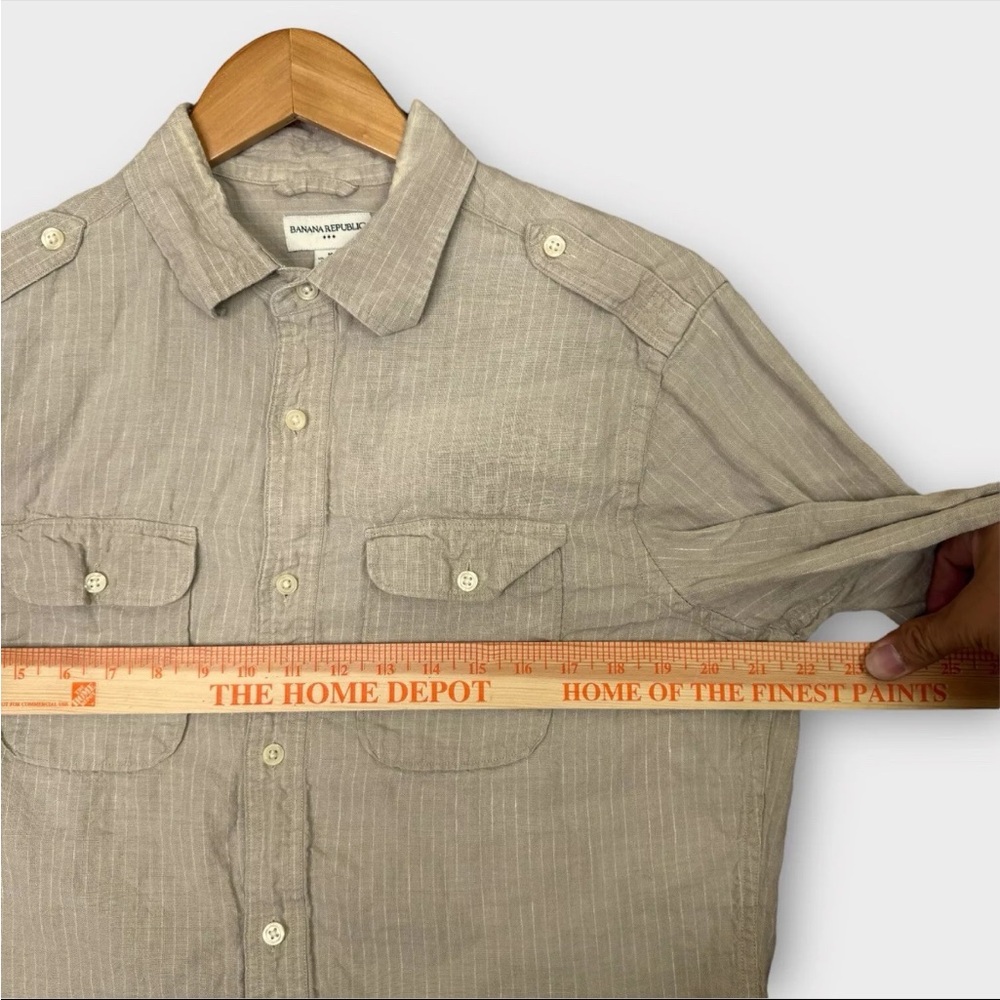Banana Republic 100% Linen Military Long Sleeve Shirt Women’s M 15-15.5 Brown - Picture 8 of 9